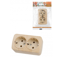 Розетка двойная 2П+3 открытой установки IP20 16А, сосна 