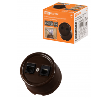 Розетка телефонная RJ11 + компьютерная RJ45 коричневая «Болонь» TDM