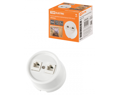 Розетка двойная компьютерная RJ45 белая «Болонь» TDM
