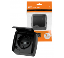 Розетка 2П+З открытой установки IP54 16А с крышкой графит "Селигер" TDM