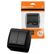 Выключатель 2-кл. открытой установки с подсветкой IP44 10А графит "Селигер" TDM