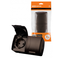 Розетка двойная 2П+3 открытой установки IP54 16А с крышкой шоколад 