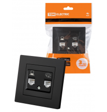 Розетка телефонная RJ11 + компьютерная RJ45 черная "Сенеж" TDM