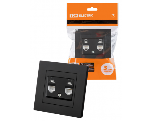 Розетка компьютерная двойная RJ45 черная "Сенеж" TDM