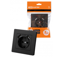 Розетка 2П+З 16А 250В + 2 USB порта 2,1А 5В черная "Сенеж" TDM