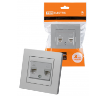 Розетка телефонная RJ11 + компьютерная RJ45 серебр. металлик "Сенеж" TDM