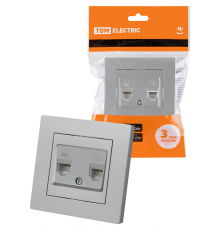 Розетка телефонная RJ11 + компьютерная RJ45 серебр. металлик "Сенеж" TDM