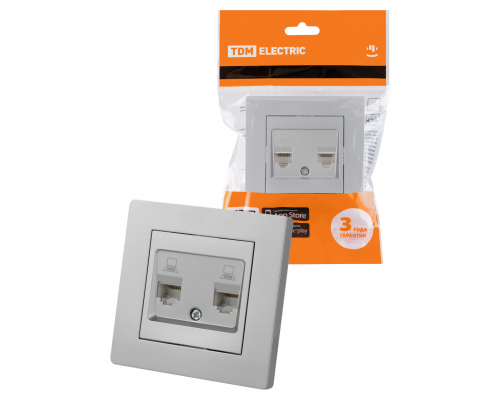 Розетка компьютерная двойная RJ45 серебр. металлик "Сенеж" TDM