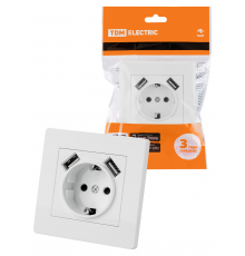 Розетка 2П+З 16А 250В + 2 USB порта 2,1А 5В белая "Сенеж" TDM