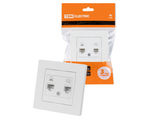 Розетка телефонная RJ11 + компьютерная RJ45 белая "Сенеж" TDM Розетка телефонная RJ11 + компьютерная RJ45 белая "Сенеж" TDM