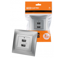 Розетка 2USB порт 2,1А 5В металлик "Лама" TDM