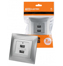 Розетка 2USB порт 2,1А 5В металлик "Лама" TDM