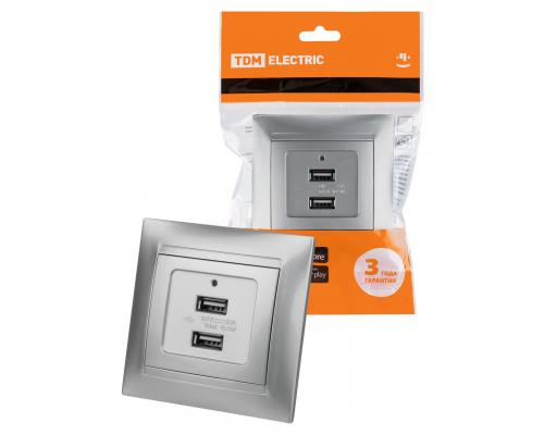 Розетка 2USB порт 2,1А 5В металлик "Лама" TDM
