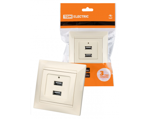 Розетка 2USB порт 2,1А 5В сл. кость "Лама" TDM Розетка 2USB порт 2,1А 5В сл. кость "Лама" TDM