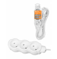 Удлинитель бытовой "Люкс" 3 гнезда, 10 м, б/з, с з/ш, ПВС 2х1,0 мм2, 10 А, 250 В, 2400 Вт TDM У-32015