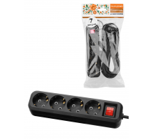 Удлинитель 4 гнезда, 7 метров, с/з, выкл., 10 А, 2300 Вт, черный, НАРОДНЫЙ У1-42056 (Ун1 421-0001)