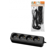 Удлинитель 4 гнезда, 3 метра, с/з, 10 А, 2300 Вт, черный, НАРОДНЫЙ У1-42050
