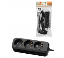 Удлинитель 3 гнезда, 5 метров, с/з, 10 А, 2300 Вт, черный, НАРОДНЫЙ У1-32049