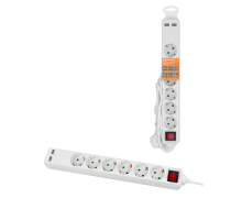 Удлинитель бытовой  У06В-USB 6 гнезд, 2USB 2,4А, 1,5 м, вык., з/к, ПВС 3х0,75мм2 10А/250В белый TDM