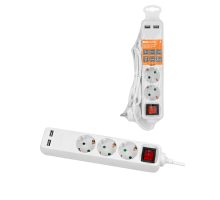 Удлинитель бытовой  У03В-USB 3 гнезда, 2USB 2,4А, 3 м, вык., з/к, ПВС 3х0,75мм2 10А/250В белый TDM