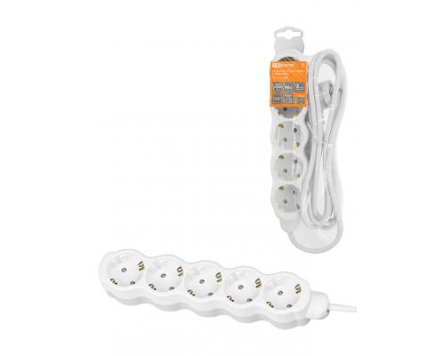 Удлинитель бытовой "Люкс" УЛ05 5 гнезд, 5м, с/з, с з/ш, ПВС 3х1мм2 16А/250В бело-серый TDM