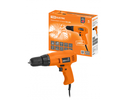 Шуруповерт сетевой СШ-280, 280 Вт, 12.5 Нм, БЗП, шнур 3 м, "Рубин" TDM