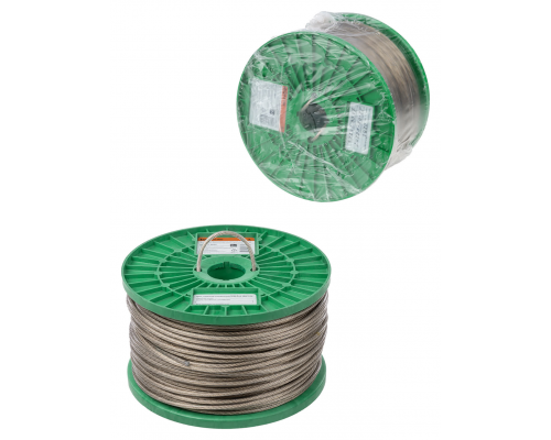 Трос стальной в полимерной оболочке поверенный ТСП-П-4-130, диаметр 4 мм, длина 130 м, катушка, TDM