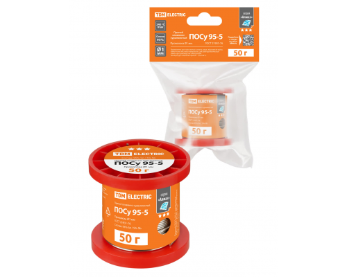 Припой ПОСу 95-5, проволока, ГОСТ 21931-76, Ø1 мм, 50 г, катушка, инд. упак., "Алмаз" TDM