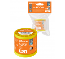 Припой ПОС 61, трубка с канифолью, ГОСТ 21931-76, Ø2 мм, 200 г, катушка, инд. упак., "Алмаз" TDM