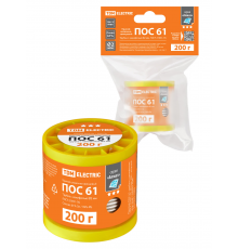 Припой ПОС 61, трубка с канифолью, ГОСТ 21931-76, Ø2 мм, 200 г, катушка, инд. упак., "Алмаз" TDM