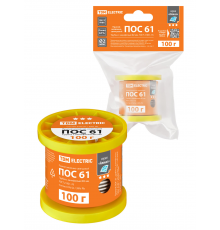 Припой ПОС 61, трубка с канифолью, ГОСТ 21931-76, Ø2 мм, 100 г, катушка, инд. упак., "Алмаз" TDM