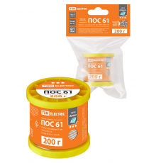 Припой ПОС 61, трубка с канифолью, ГОСТ 21931-76, Ø1 мм, 200 г, катушка, инд. упак., "Алмаз" TDM