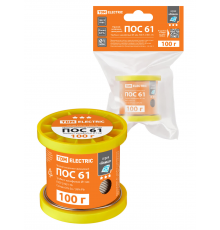 Припой ПОС 61, трубка с канифолью, ГОСТ 21931-76, Ø1 мм, 100 г, катушка, инд. упак., "Алмаз" TDM