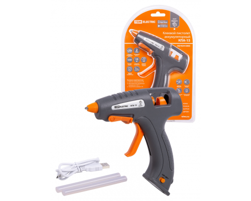 Клеевой пистолет аккумуляторный КПА-15, 7 мм, 3,7 В 2,9 А*ч Li-Ion, USB, 15 Вт, Т=220 С "Гранит" TDM
