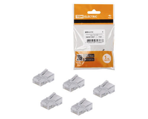 Разъем RJ-45 UTP для кабеля кат. 5Е, 8P8C (5 шт), TDM