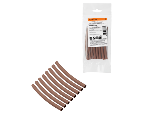Набор трубок термоусаживаемых, не поддерживающих горение, клеевых, длиной 10 см ТТкНГ(3:1) "Моноцвет, коричневый 6,4/2,0 TDM"