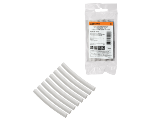 Набор трубок термоусаживаемых, не поддерживающих горение, клеевых, длиной 10 см ТТкНГ(3:1) "Моноцвет, белый 7,9/2,65 TDM"