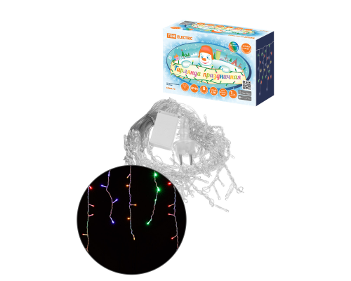Гирлянда светодиодная "Бахрома" 2,5х0,6 м, 120LED, многоцветн., 8 режимов, 250 В, IP44, TDM