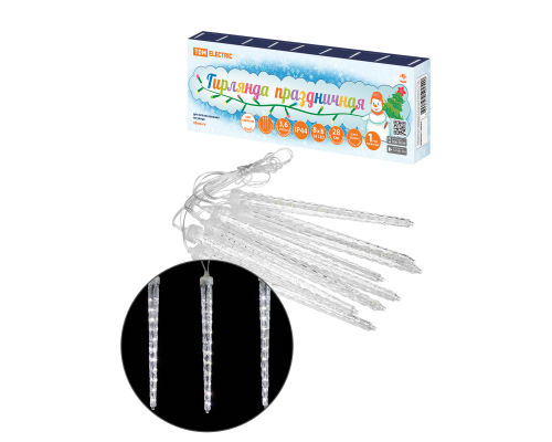 Гирлянда светодиодная "Сосульки фигурные" 2,1 м, 176LED, 8 шт, падающий белый свет, 250 В, IP44, TDM