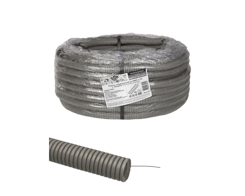 Труба гофрированная ПВХ d 32 с зондом (50 м) легкая Народная