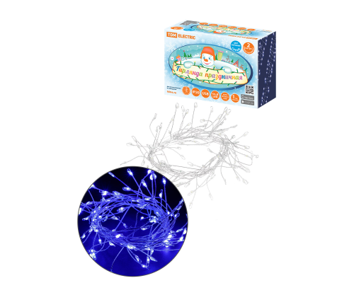 Гирлянда светодиодная "Самоцветы" 100LED, 2 м, синий, USB, IP20, TDM