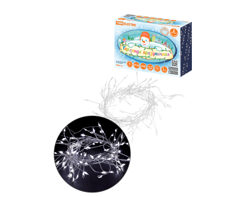 Гирлянда светодиодная "Самоцветы" 100LED, 2 м, 6000 K, USB, IP20, TDM