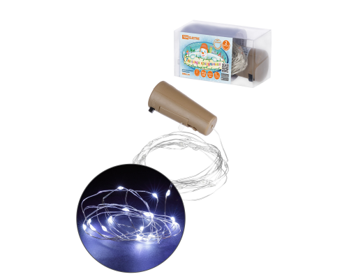 Гирлянда-пробка для бутылки "Роса20" 20LED, 2м, 6000К, 3хAG13/LR44, TDM