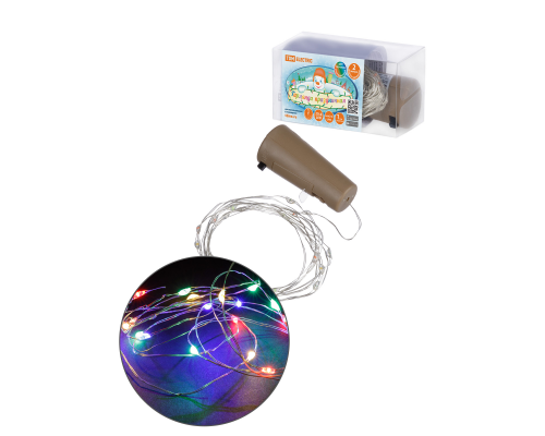 Гирлянда-пробка для бутылки "Роса20" 20LED, 2м, многоцветная, 3хAG13/LR44, TDM