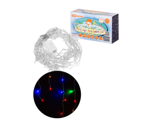 Гирлянда светодиодная "Бахрома" 1,9х0,5 м, 68LED, многоцветн., 8 режимов, 250 В, IP20, TDM
