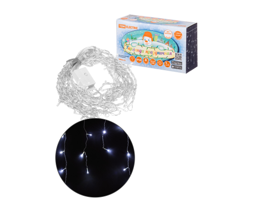 Гирлянда светодиодная "Бахрома" 1,9х0,5 м, 68LED, белый, 8 режимов, 250 В, IP20, TDM