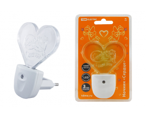 Ночник "Сердце" с датчиком света,светодиодный, 0.3 Вт 220 В TDM