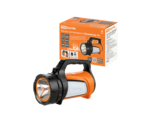 Фонарь светодиод. "Прожектор 10", аккум., 10 Вт LED+12 SMD+12 SMD, 350 лм, 3,7 В 2,4 А*ч, USB, TDM