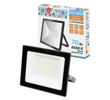 Прожектор СДО-05-070 70 Вт, 5600 лм, 6500 К, 220-240 В, IP65, черный, Народный