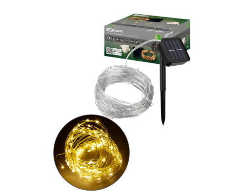 Гирлянда CCГ-112 "Роса" на солнечной батарее, 10 м, 100 LED, теплый белый, IP54, TDM